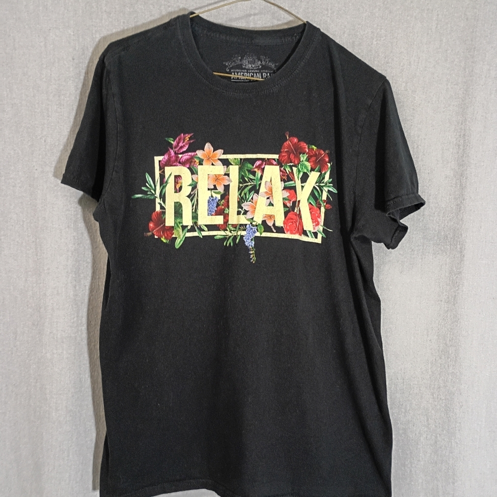American Rag Short Sleeve "Relax" w/Flower Design  Graphic T-shirt 100% Cotton